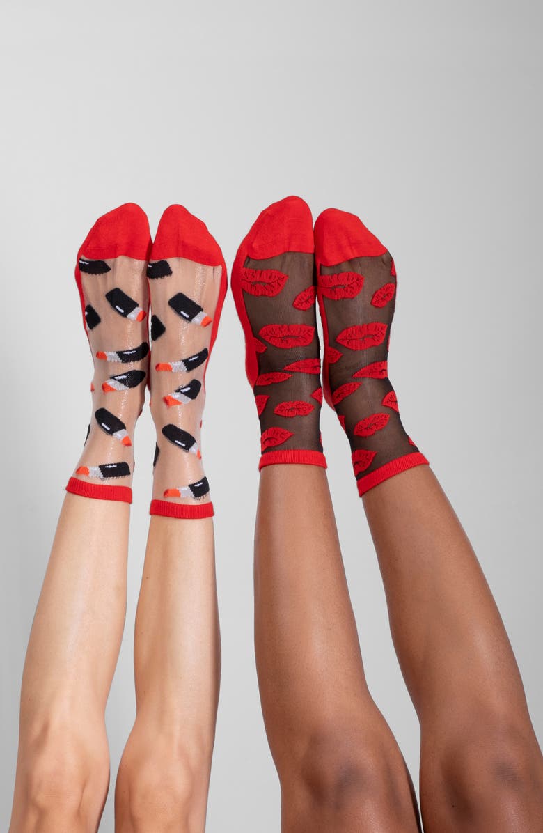 LECHERY<sup>®</sup> 2-Pack Lipsticks & Lips Sheer Crew Socks, Alternate, color,