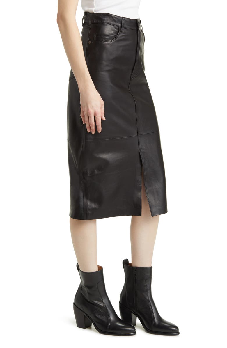 FRAME Leather Midi Skirt, Alternate, color,