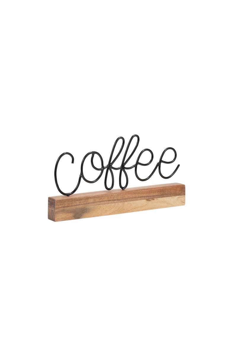 Foreside Home and Garden Coffee Wire Metal and Wood Decorative Table Top Sign, Alternate, color, Brown