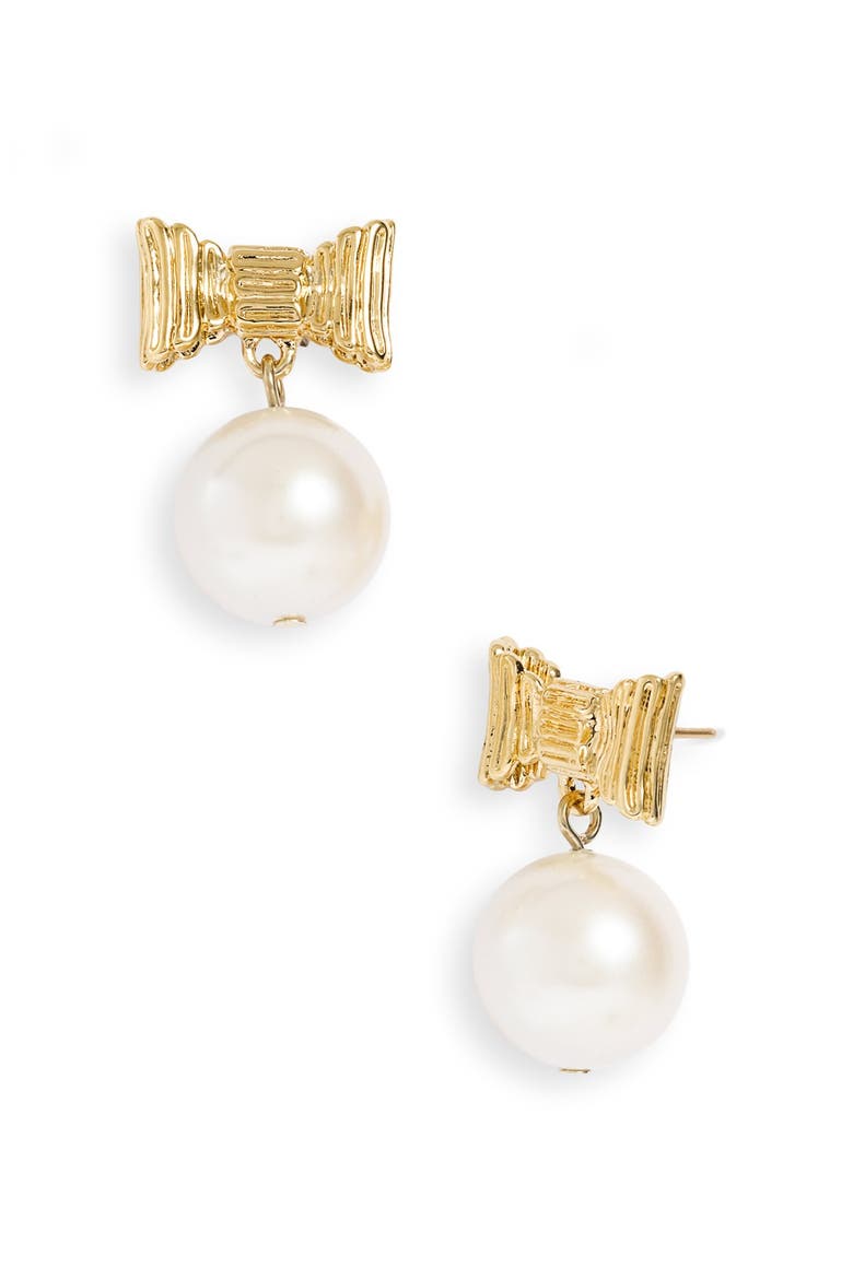 'all wrapped up' glass pearl earrings, Alternate, color, CREAM/ GOLD