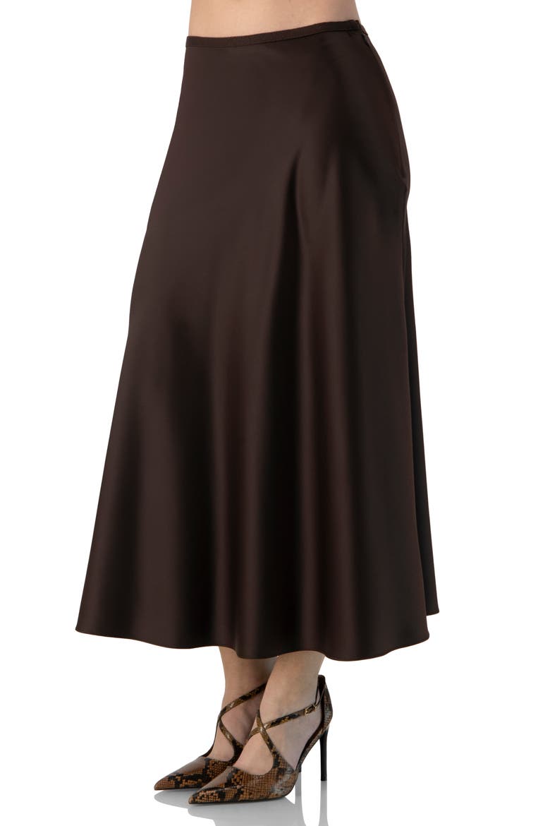 Solid Satin Midi Skirt, Alternate, color, Brown