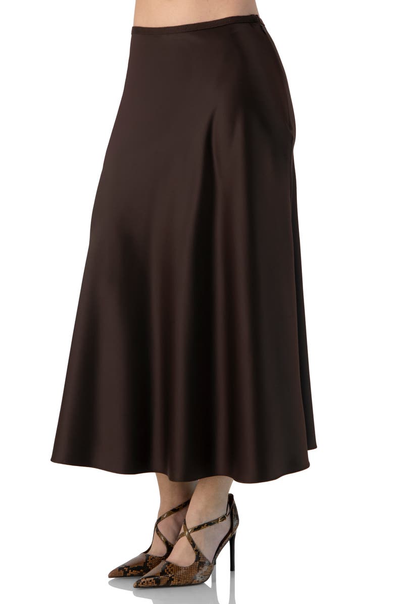 IVONNE Solid Satin Midi Skirt, Alternate, color, Brown