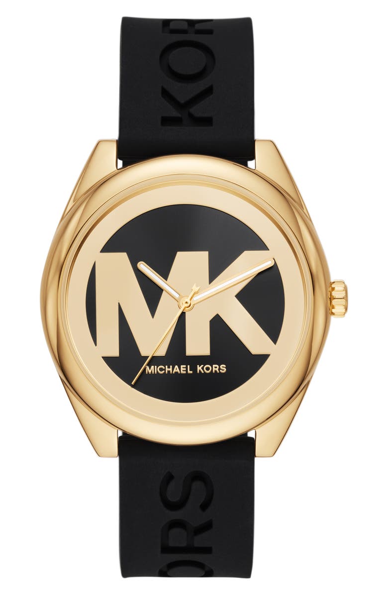 MICHAEL Michael Kors Women's Janelle Gold-Tone Silicone Strap Watch, 42mm, Main, color, Gold