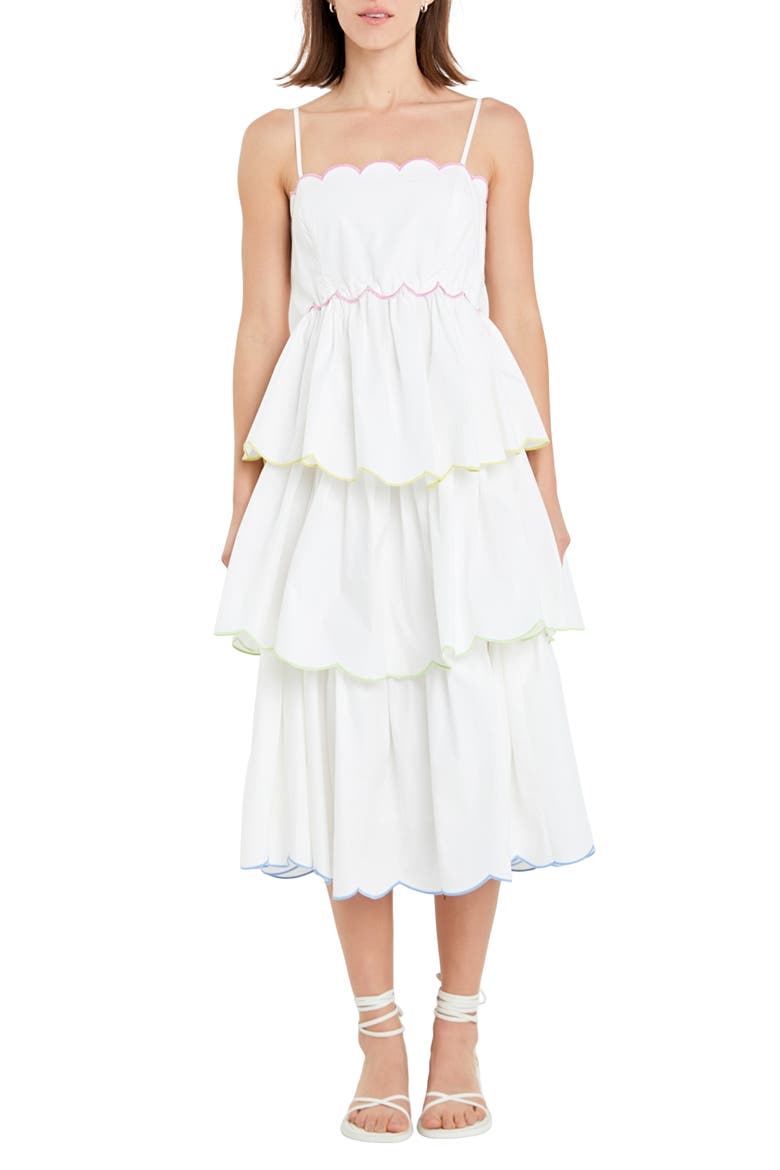 Scallop Sleeveless Sundress, Main, color, WHITE