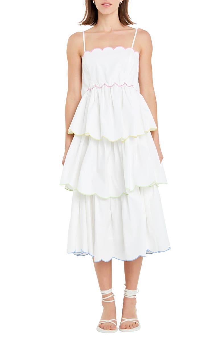 English Factory Scallop Sleeveless Sundress, Main, color, White