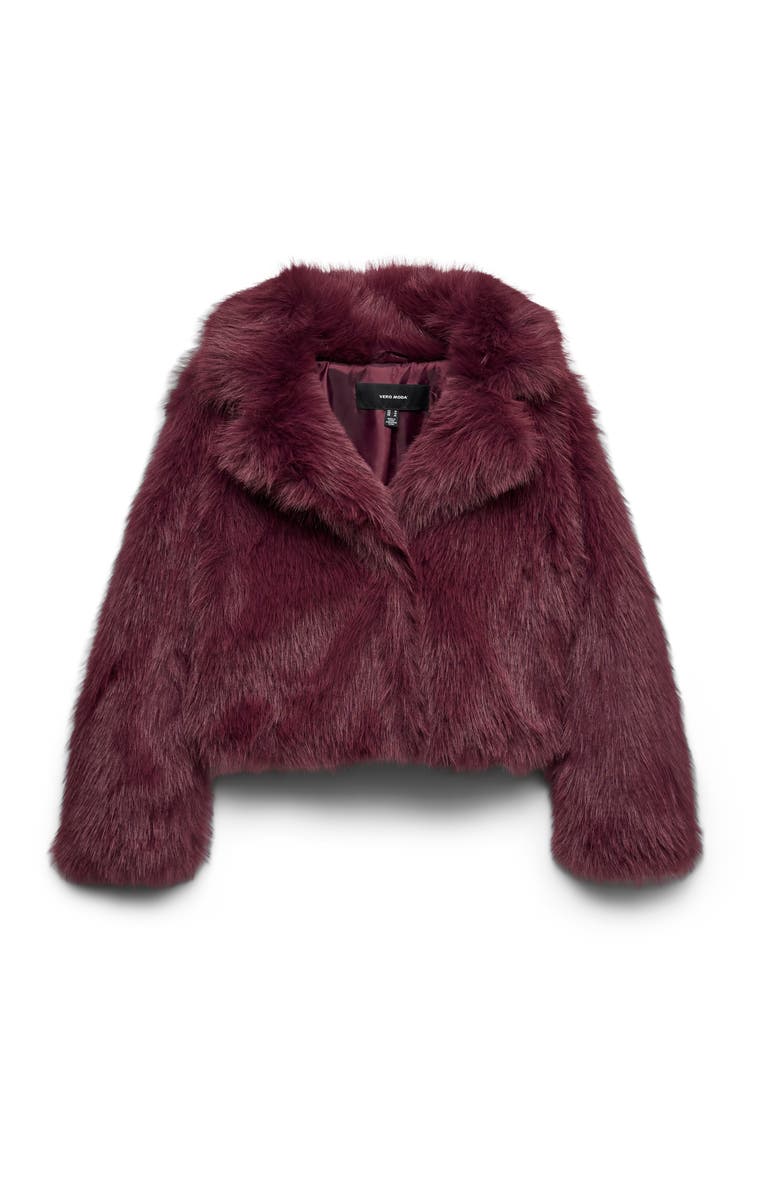VERO MODA Nora Faux Fur Coat, Alternate, color, Winetasting