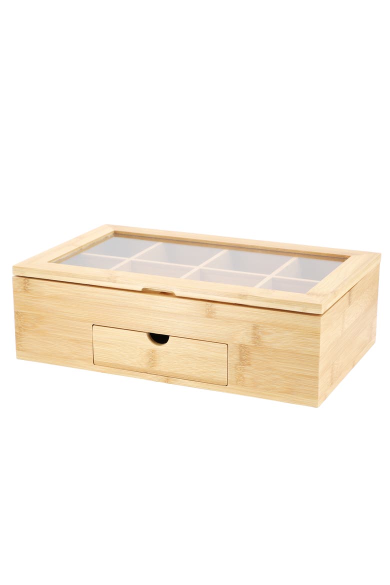 Wood Tea Box Organizer, Alternate, color, Bamboo