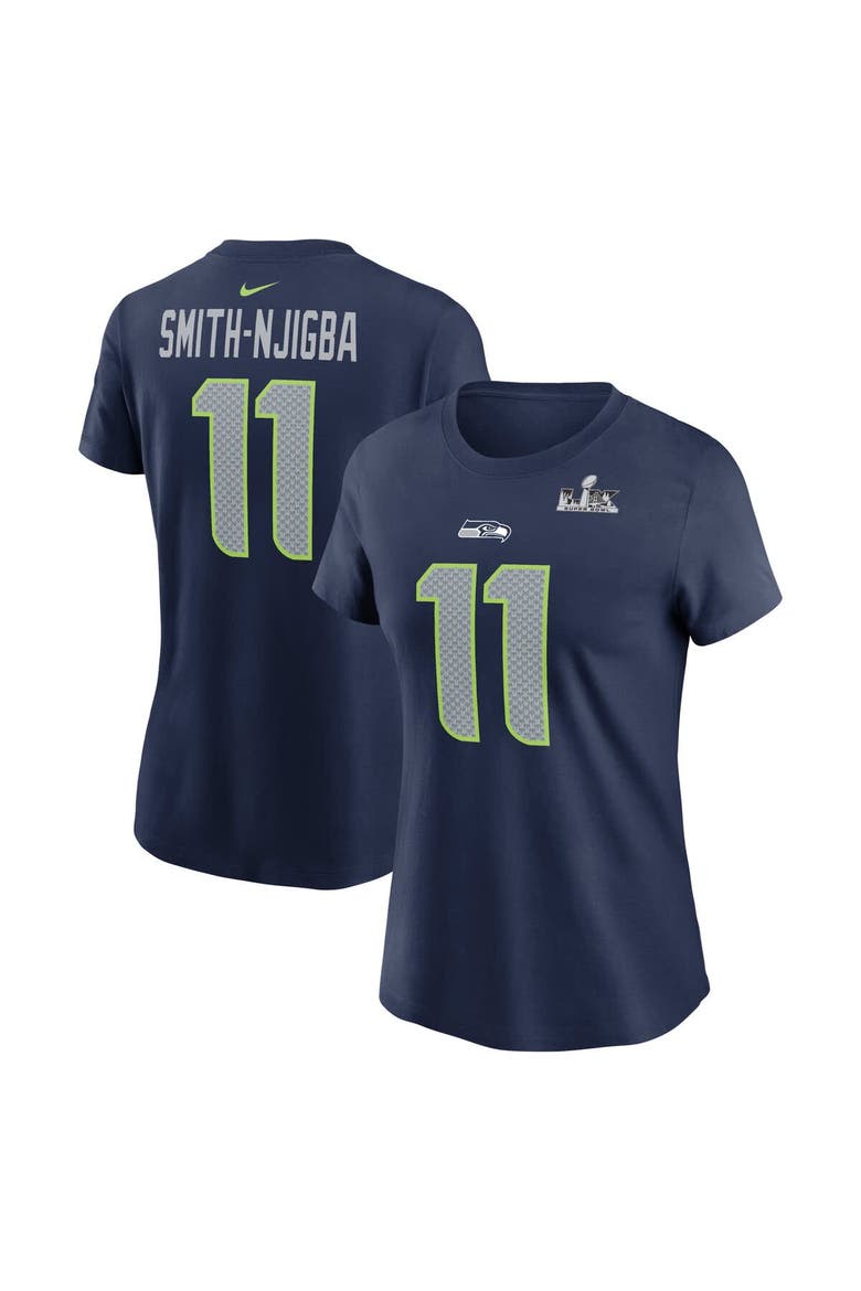Women's Nike Jaxon Smith-Njigba College Navy Seattle Seahawks Super Bowl LX Patch Name & Number T-Shirt, Main, color, College Navy