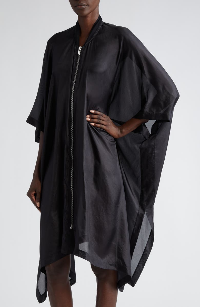 Rick Owens Long Zip Front Silk Poncho, Alternate, color,