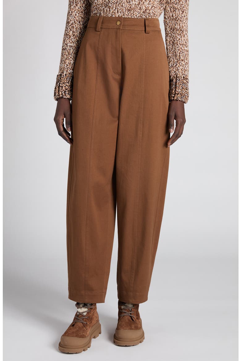 Stretch Cotton Twill Barrel Leg Ankle Trousers, Main, color, BURNT CARAMEL