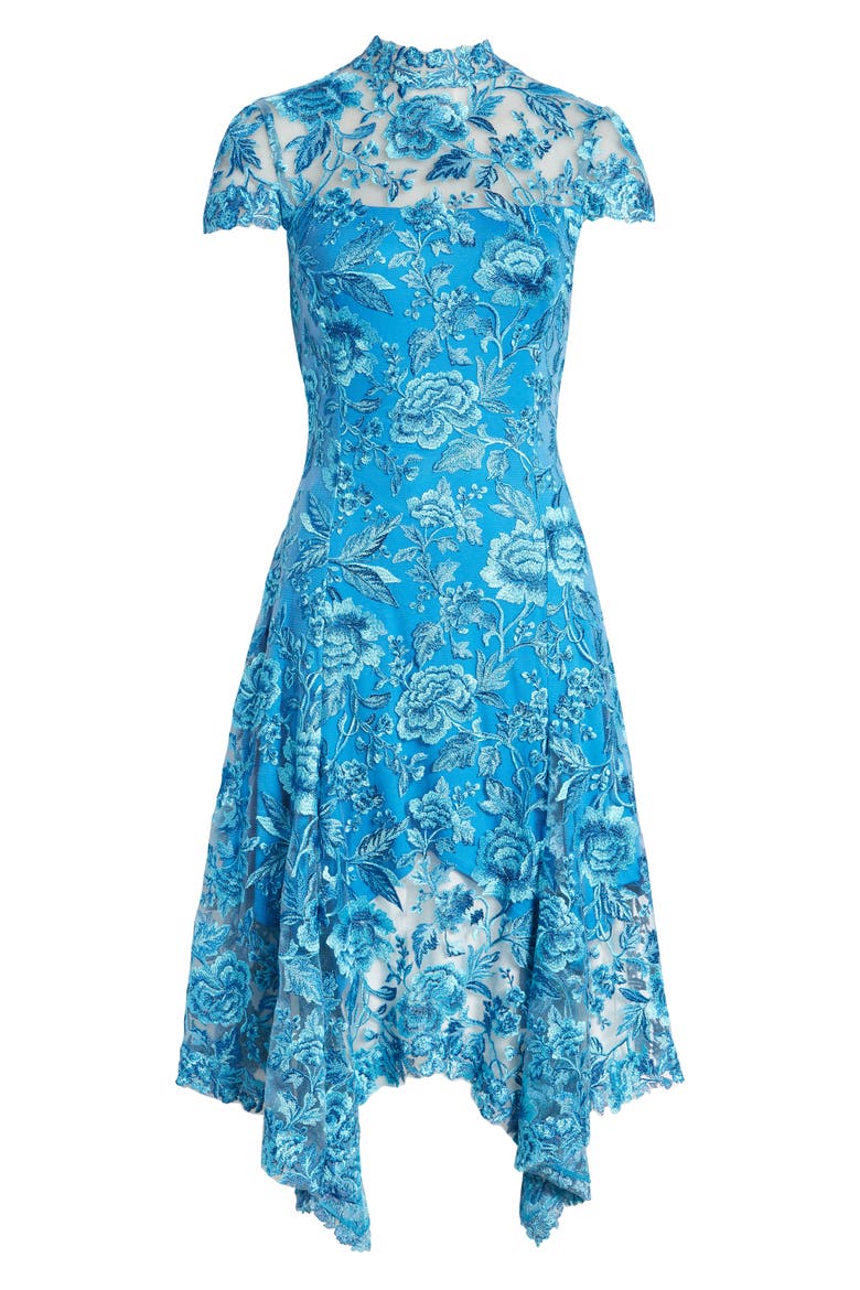 Embroidered Lace Mock Neck Dress, Alternate, color, OCEAN BLUE