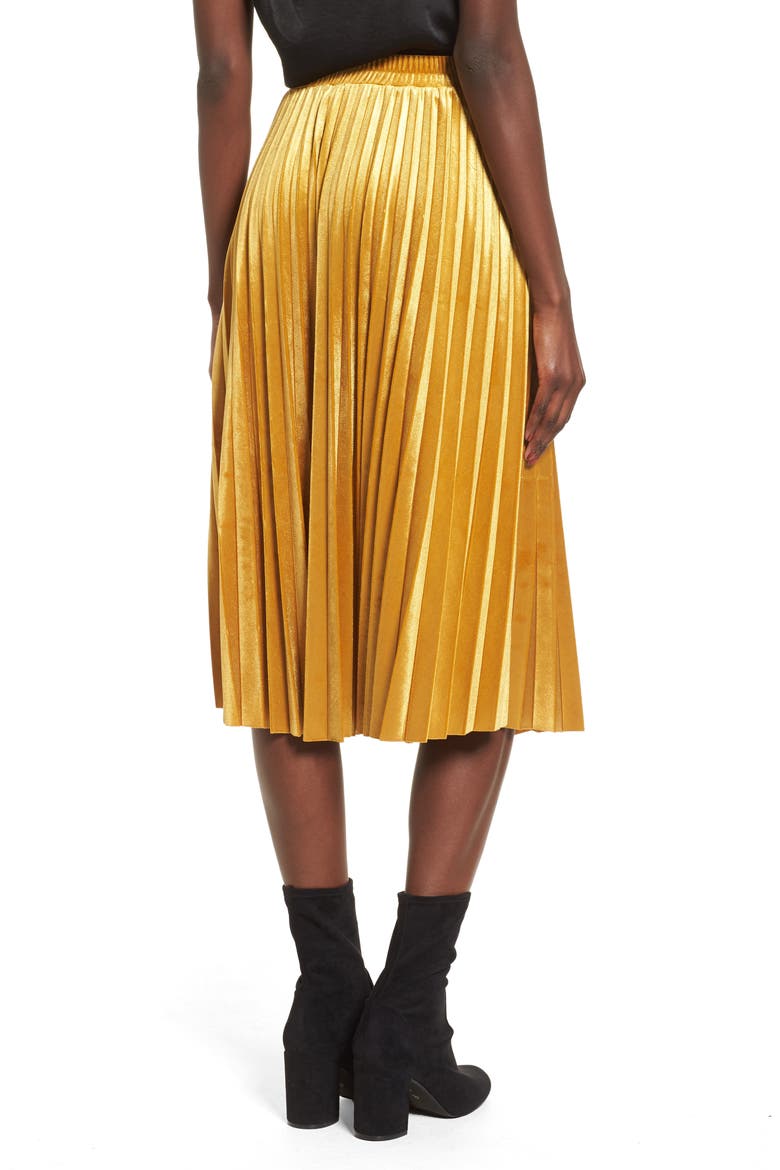 Pleated Velvet Skirt, Alternate, color, YELLOW GOLD