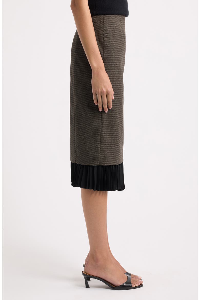 Patterned Pleat Trim Midi Skirt, Alternate, color, BLACK- BROWN MICRO CHECK
