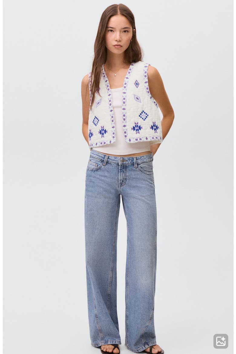 Embroidered Quilted Cotton Crop Vest, Alternate, color, OFF WHITE