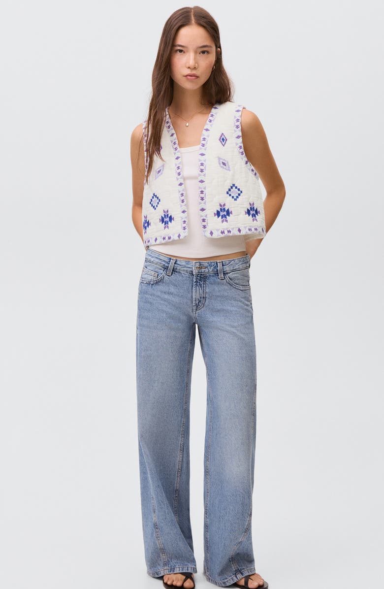 MANGO TEEN Embroidered Quilted Cotton Crop Vest, Alternate, color, Off White