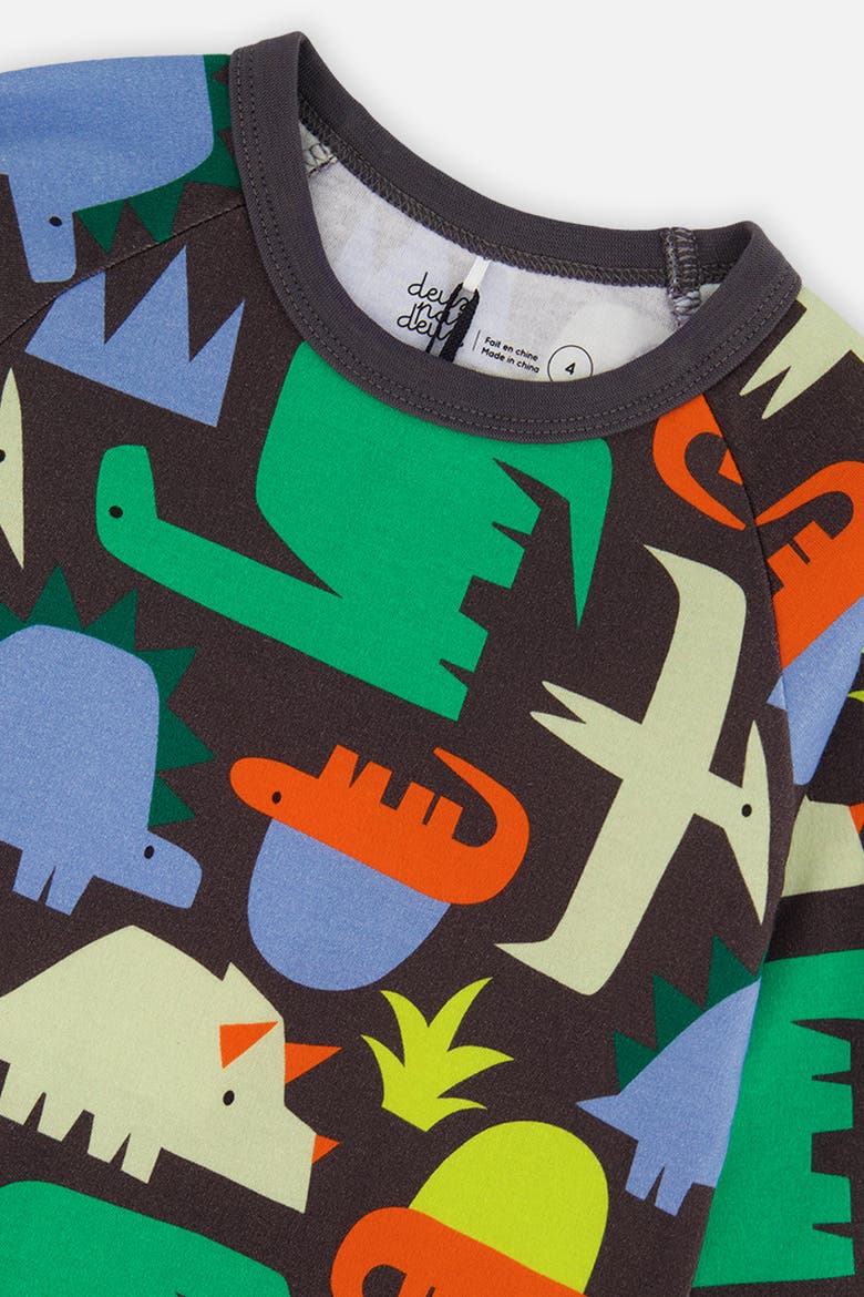 Dinosaur Organic Cotton Top Pants Two Piece Pajama Set, Alternate, color, Black Dinosaur Print