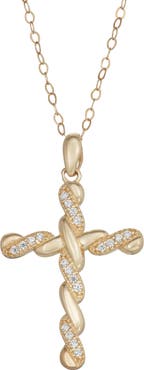 CANDELA JEWELRY CZ Twist Cross Pendant Necklace