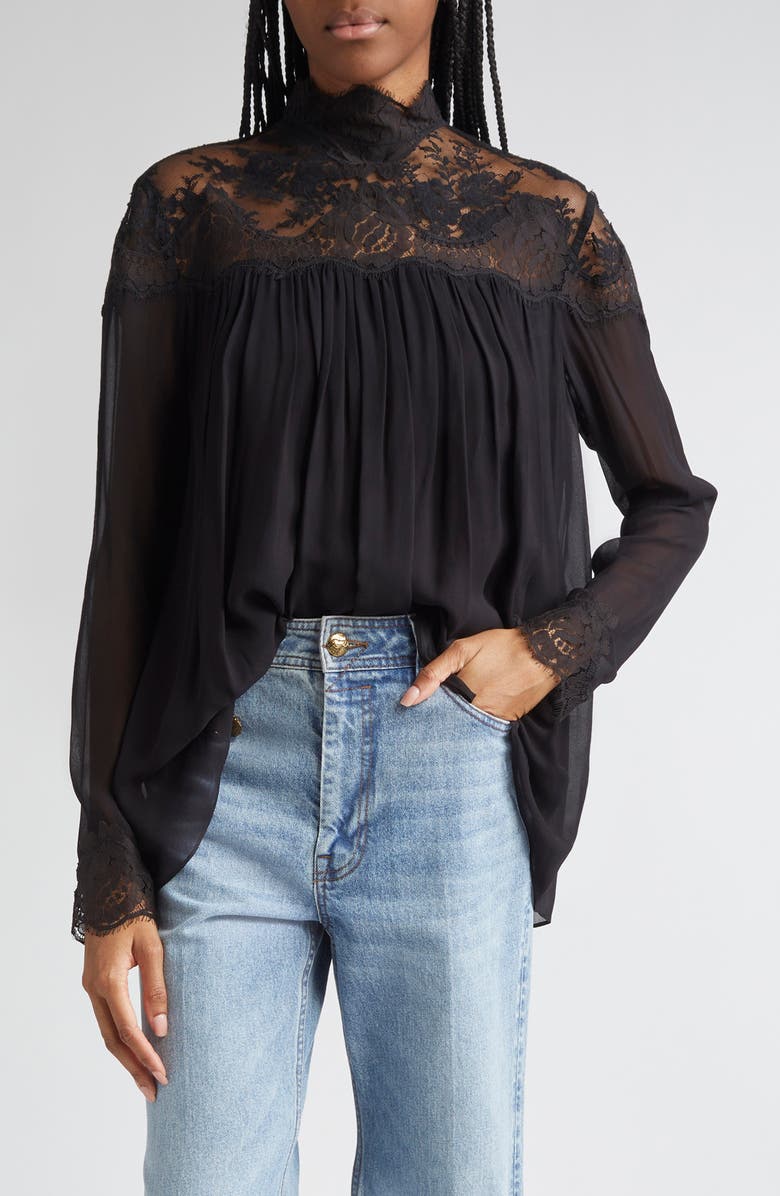 Zimmermann Hypnotic Lace Yoke Top, Main, color, Black