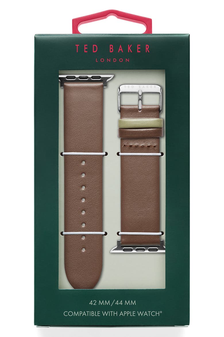 Colorblock Leather 22mm Apple Watch® Watchband, Alternate, color, BROWN