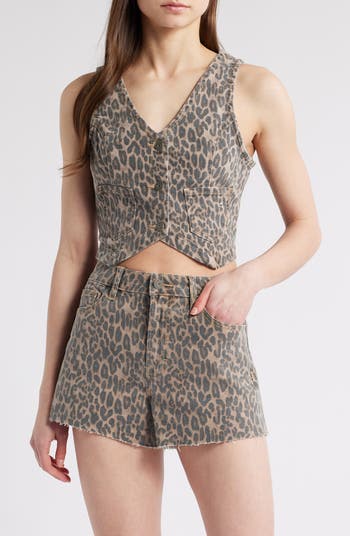 Cheetah Print Crop Denim Vest