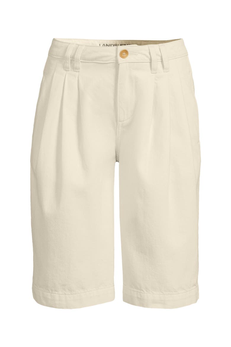 Lightweight Denim Mid Rise Pleated 12" Slouchy Shorts, Alternate, color, Natural