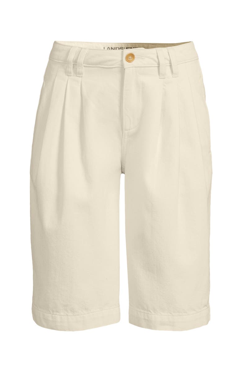 Lands' End Lightweight Denim Mid Rise Pleated 12" Slouchy Shorts, Alternate, color, Natural