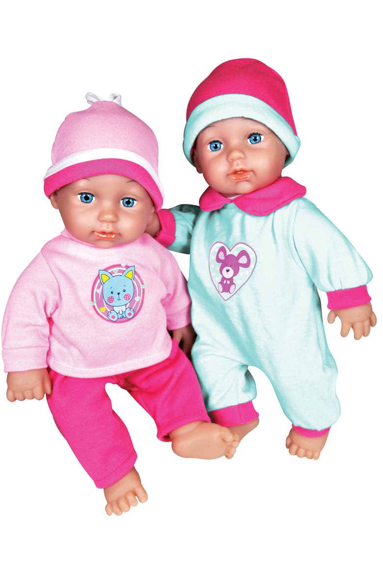 11 Inch Twin Baby Dolls & Jogger Set, Pink & Blue Animal Outfits, Stroller, Alternate, color, Multicolored