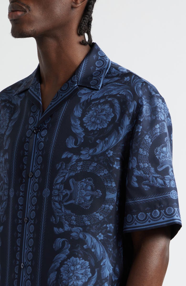 Versace Barocco Print Silk Button-Up Shirt, Alternate, color,
