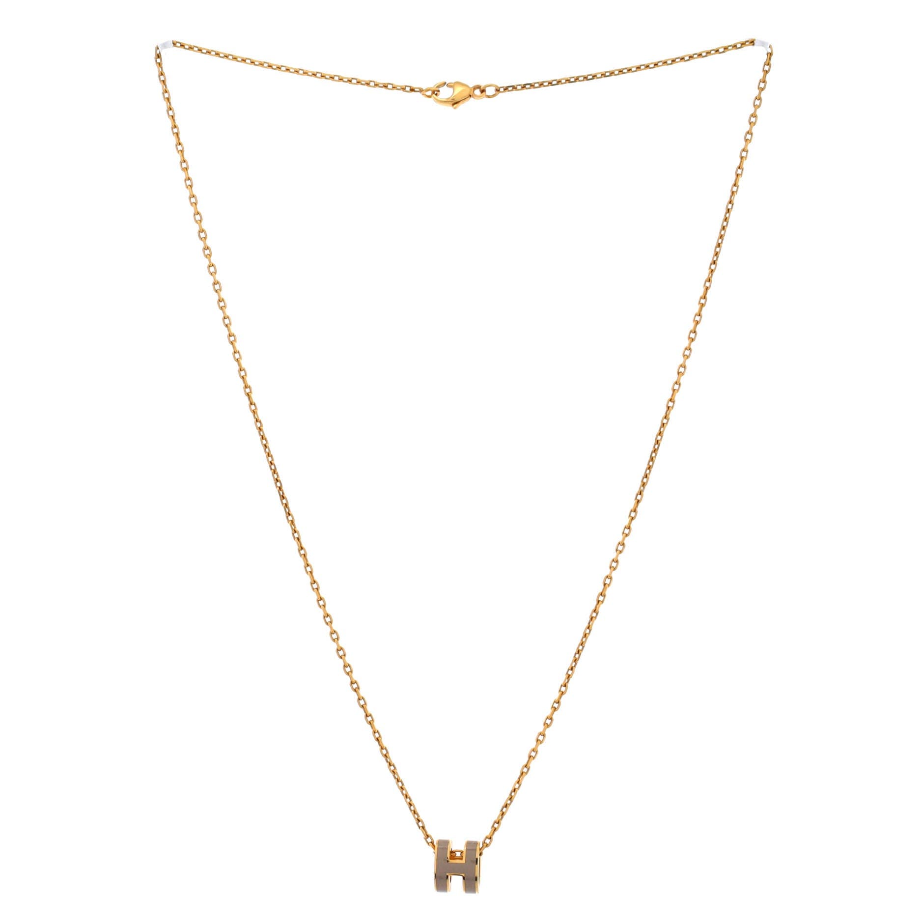 Pre-Owned Hermes Pop H Pendant Chain Necklace Metal and Enamel Mini, Alternate, color, Gold