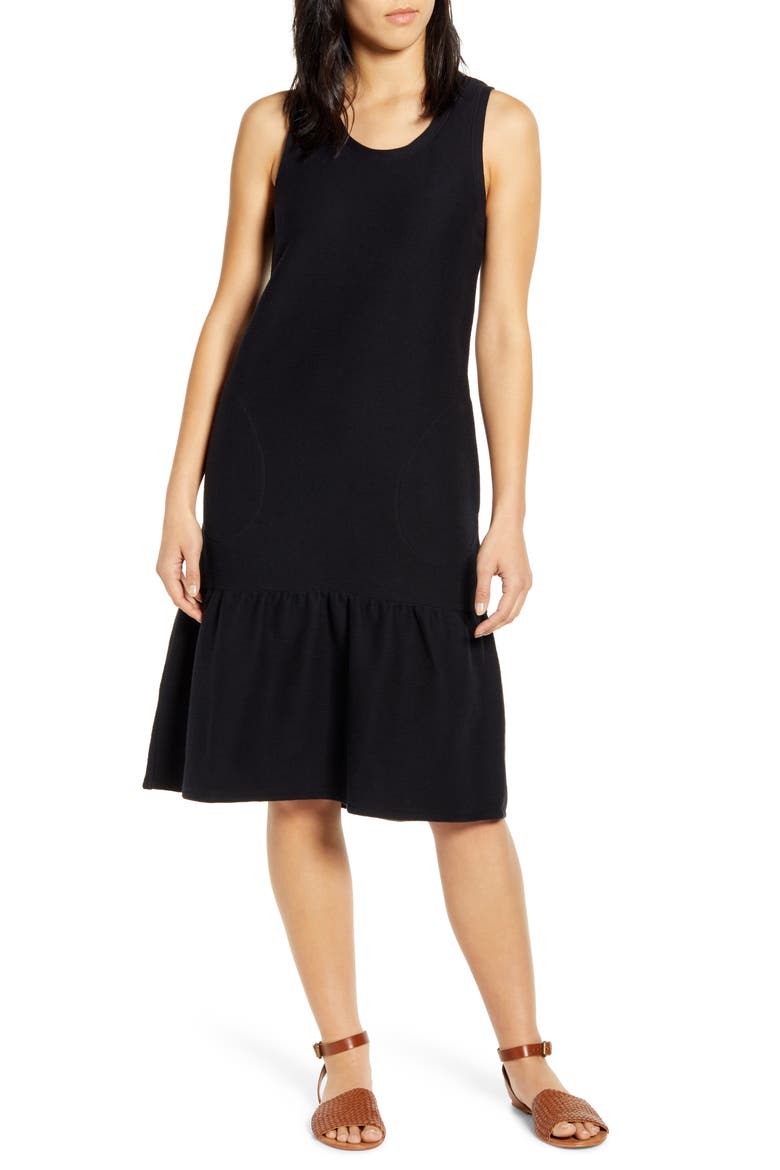 Sleeveless Ruffle Hem Dress, Main, color, BLACK