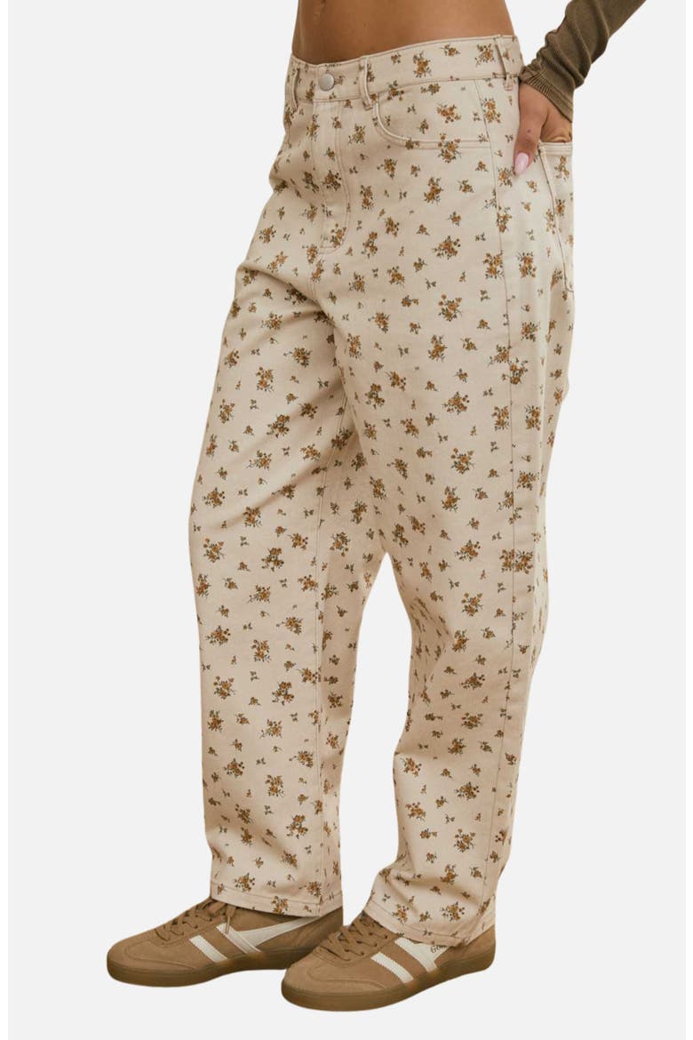Floral High Waist Straight Leg Jeans, Alternate, color, KHAKI MULTI