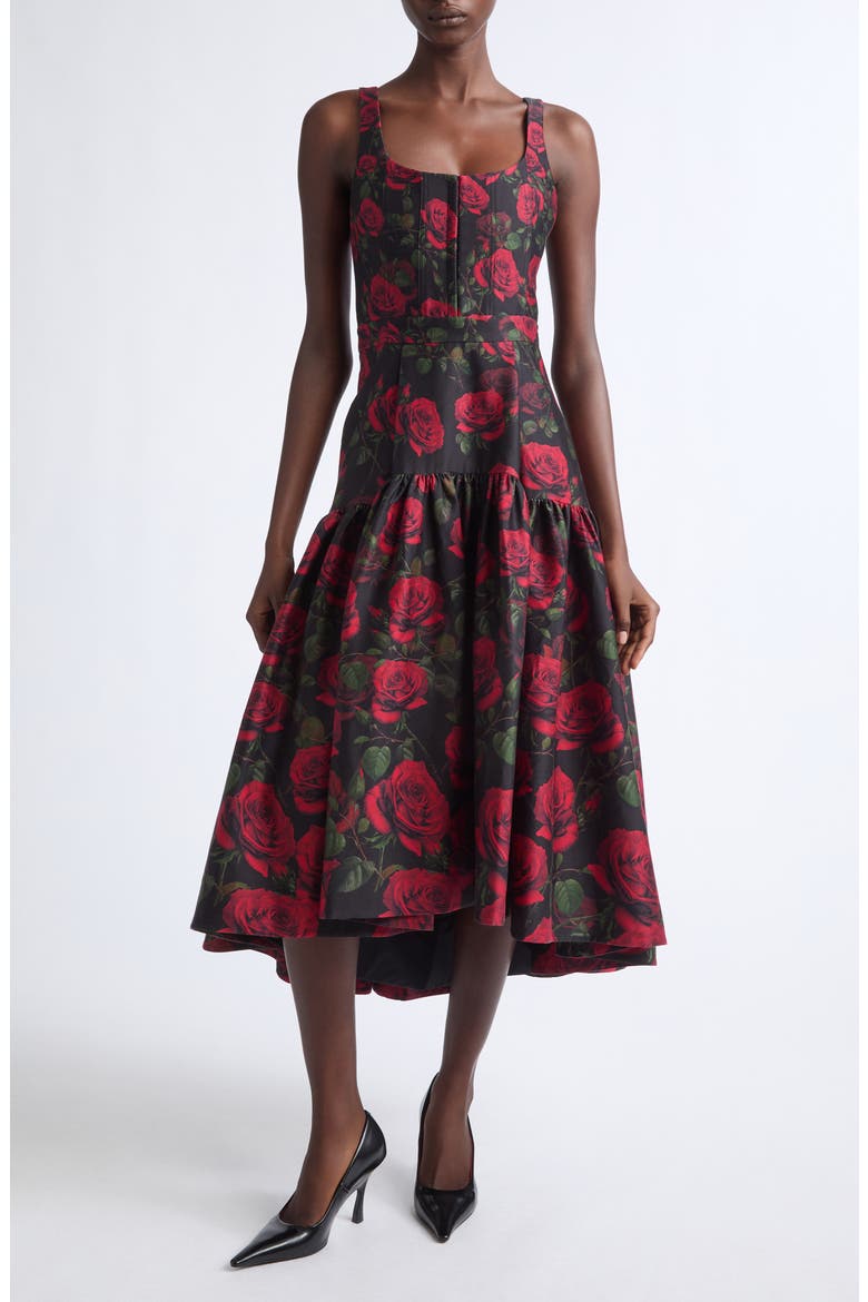 Diana Structured Midi Dress, Main, color, ROUGE ROMANCE BLACK