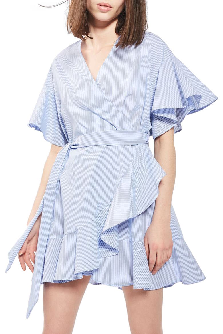 Stripe Wrap Dress, Main, color, BLUE