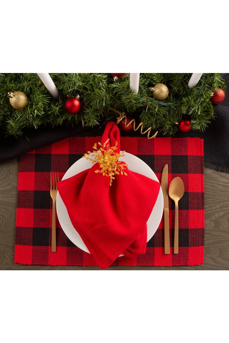 Buffalo Check Ribbed Placemat Set/6, Alternate, color, Tango Red/Black