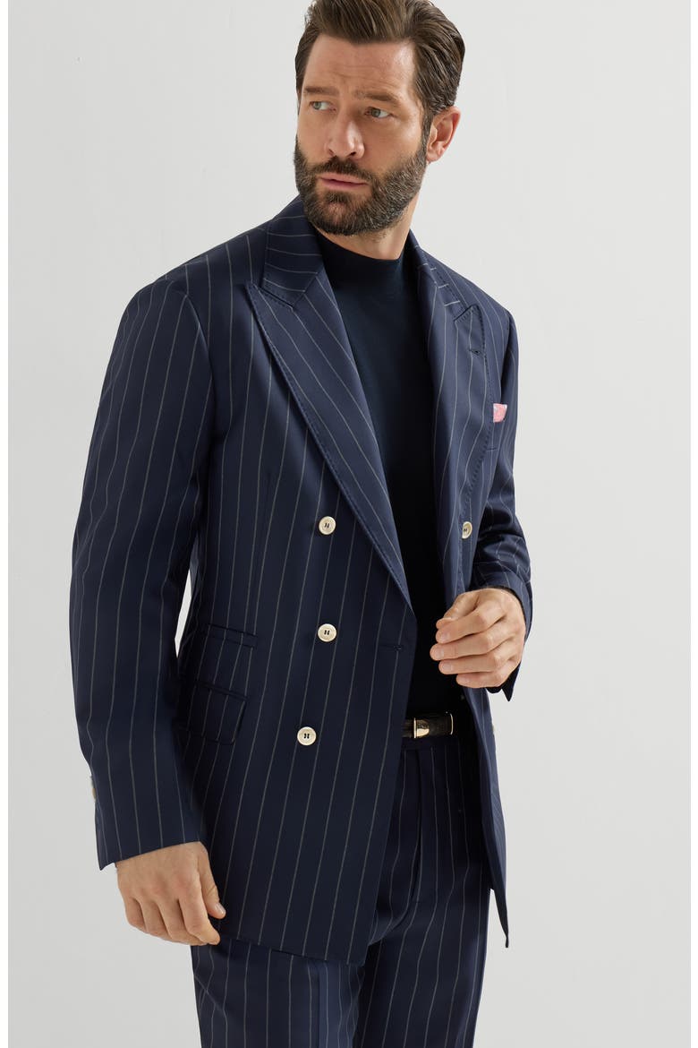 Wide chalk stripe blazer, Alternate, color, Blue