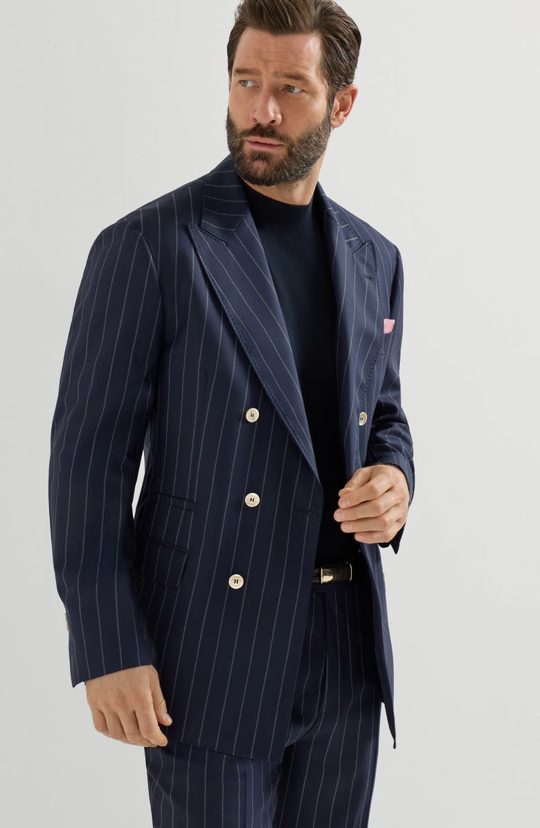 Brunello Cucinelli Wide chalk stripe blazer, Alternate, color, Blue