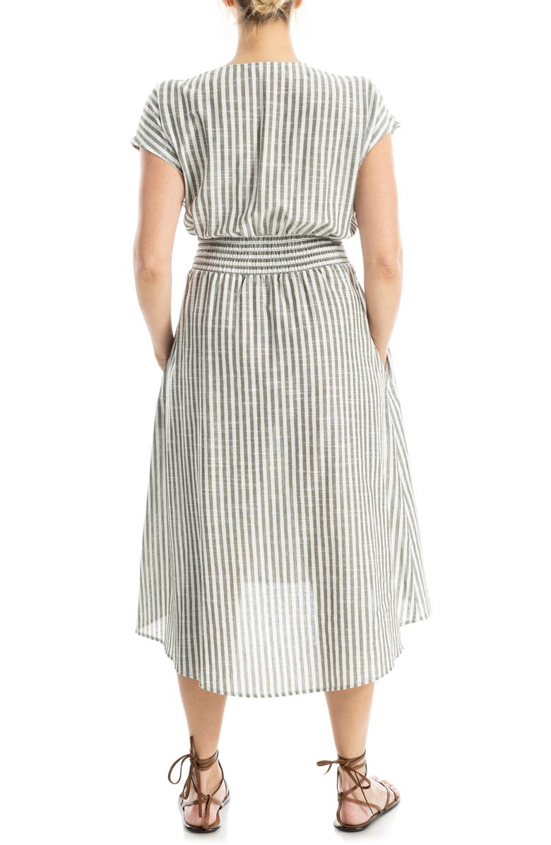 MAX STUDIO Stripe Tie Front Cotton Blend Dress, Alternate, color, Natural/ Olive Stripe