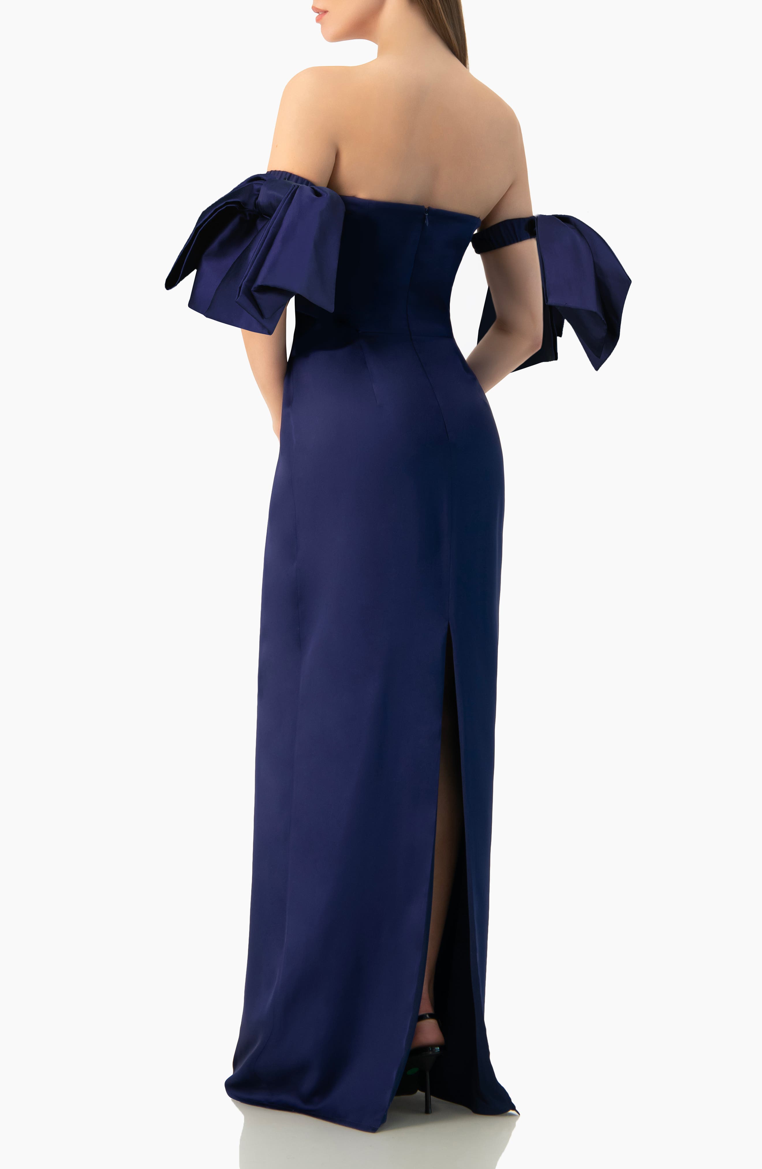 Ivonne Women's Strapless Column Gown with Detachable Bow Sleeves