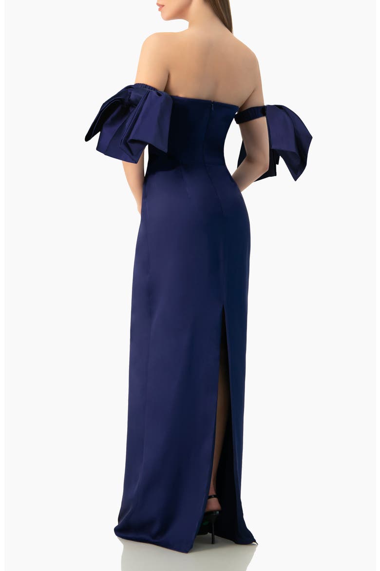 Strapless Column Gown with Detachable Bow Sleeves, Alternate, color, Navy Blue