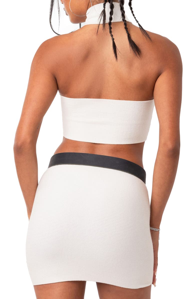 EDIKTED Avril Knit Halter Neck Crop Top, Alternate, color, Cream