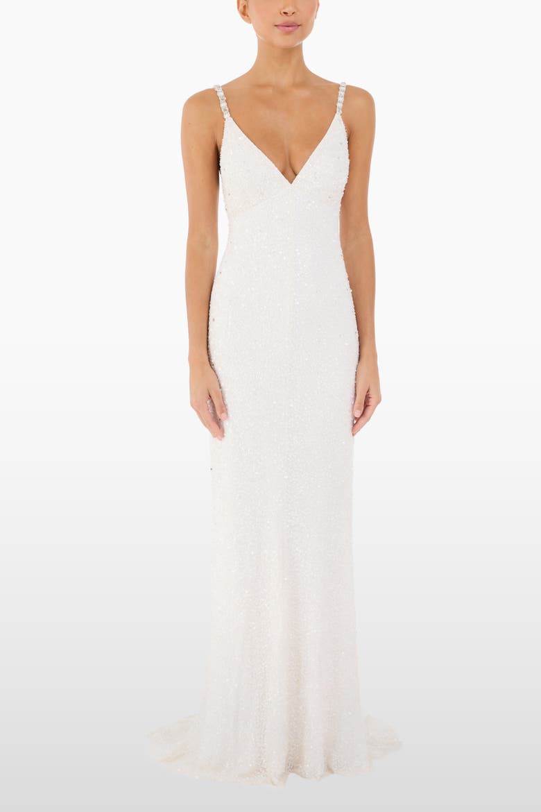 Nora Sequin-Embellished Gown, Alternate, color, IVORY