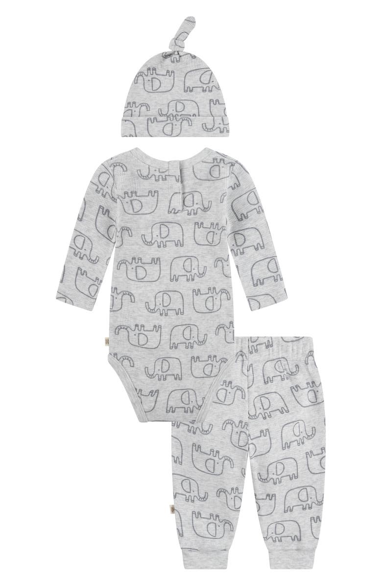 Huggies Elephant Bodysuit, Joggers & Hat Set, Alternate, color, Huggies Cloud Grey Heather