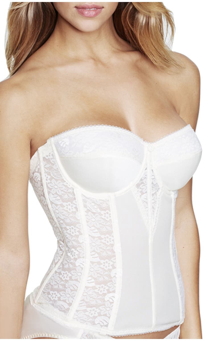 Dominique Intimates Colette Lace Low Back Convertible Corset Longline Bra, Alternate, color, Bone