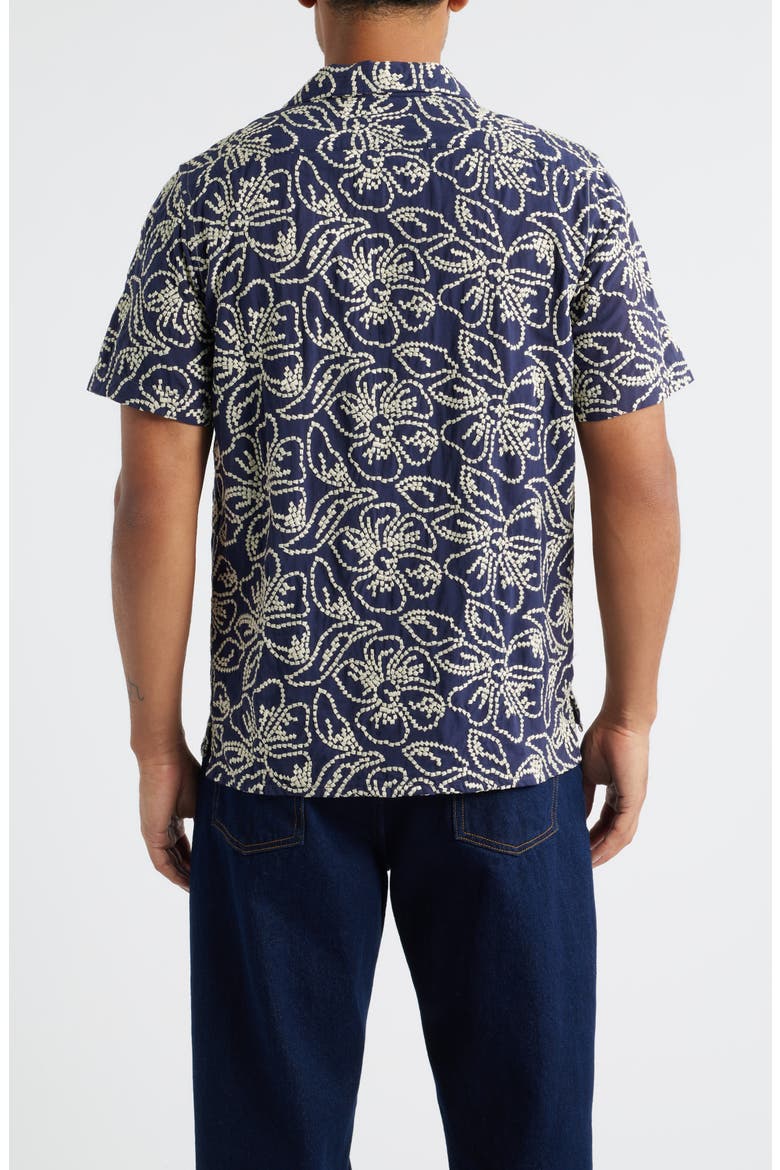 Casual Fit Floral Embroidered Camp Shirt, Alternate, color, VERY DARK NAVY