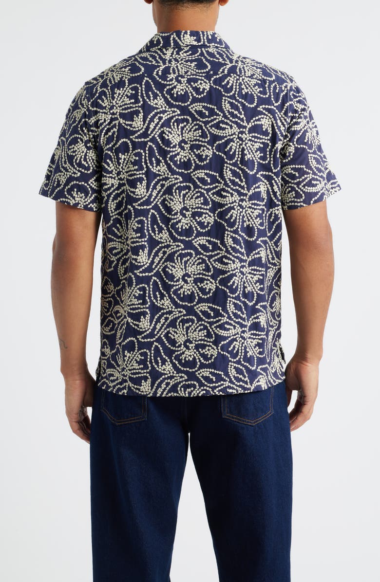 PS Paul Smith Casual Fit Floral Embroidered Camp Shirt, Alternate, color, Very Dark Navy