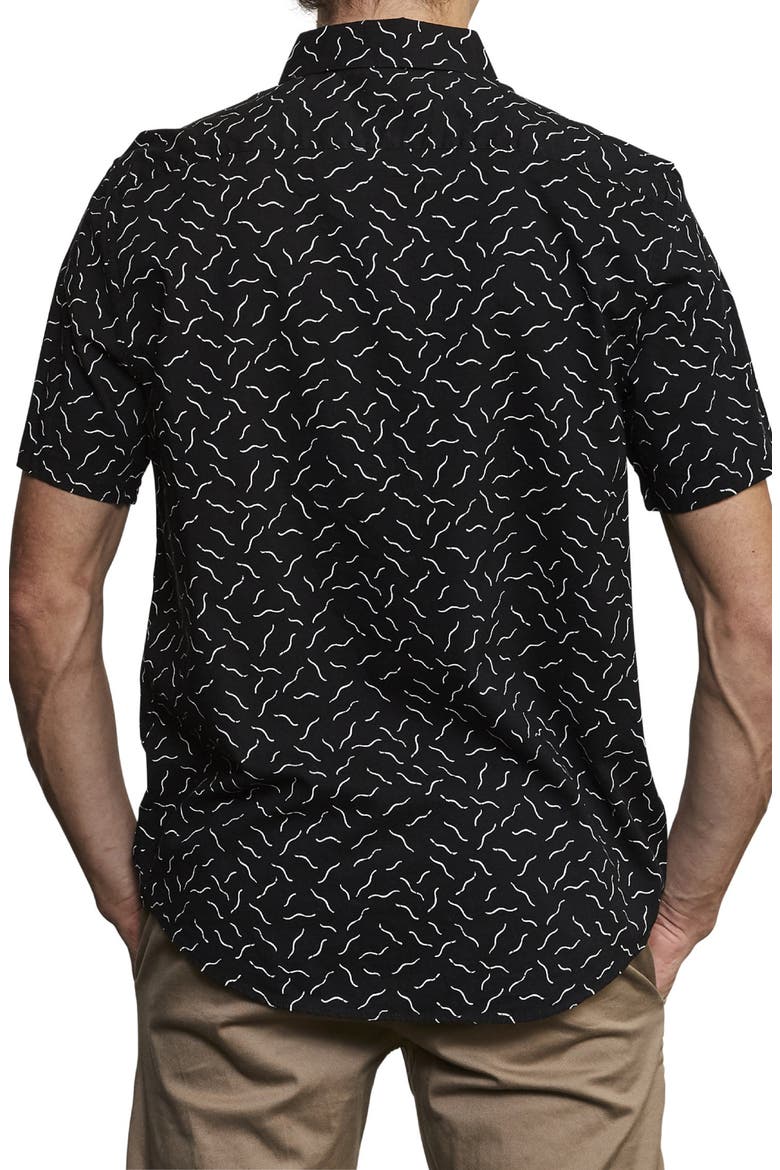 Squiggle Print Short Sleeve Button-Down Shirt, Alternate, color, RVCA BLACK