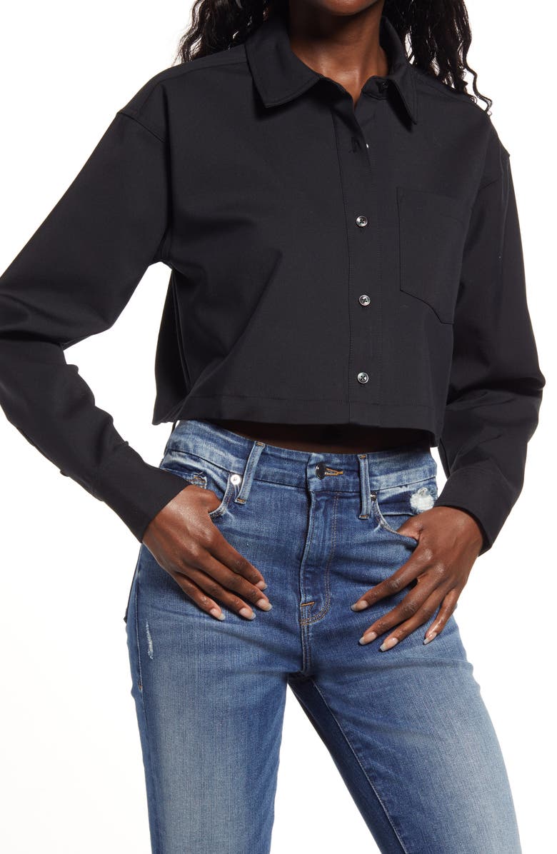 Good American Boxy Crop Button-Up Shirt, Main, color, 