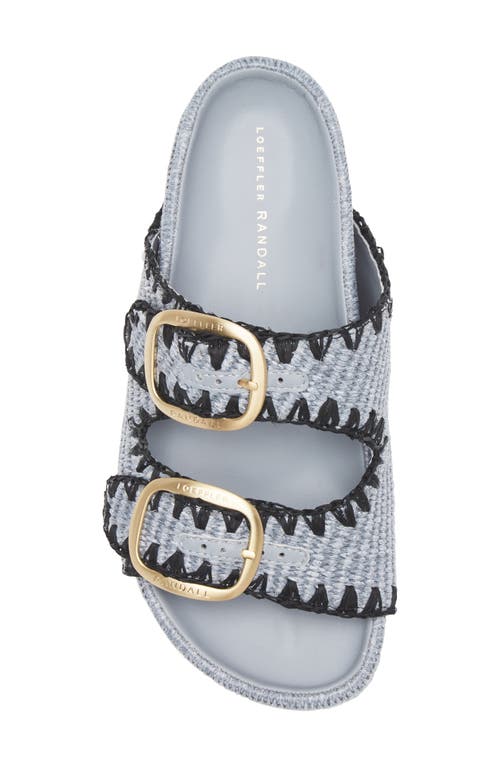 Loeffler Randall Theo Embroidered Raffia Platform Slides In Light Blue/black
