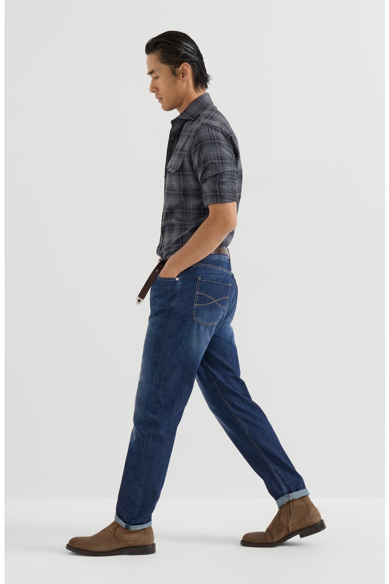 Lightweight old denim iconic fit five-pocket trousers, Alternate, color, Dark Denim
