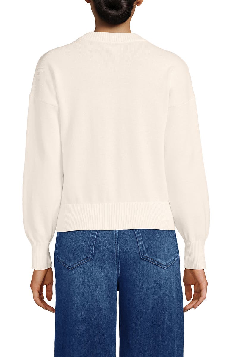 Lands' End Cotton Embellished Cardigan Sweater, Alternate, color, Basketball/Fresh Ivory